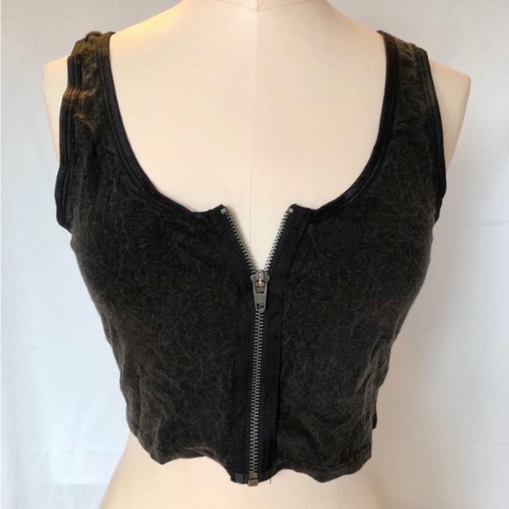 Volcom charcoal gray zip front crop top